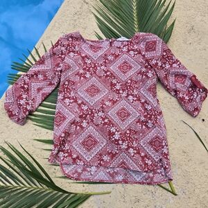 Pink Rose Red and White Floral Blouse